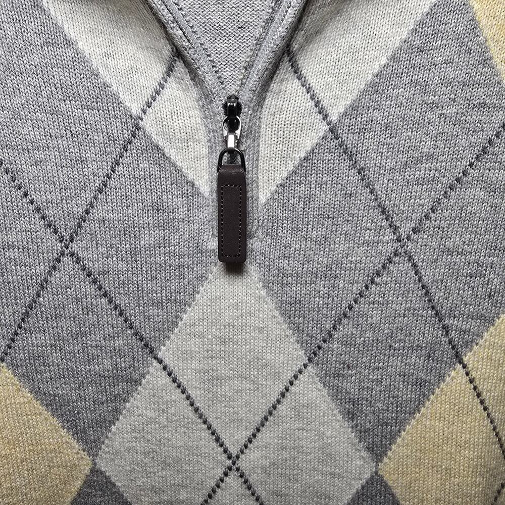 Tasso Elba Men's Argyle Sweater 1/4 Zip Gray Yellow Cotton Mens Size Large - Picture 7 of 7